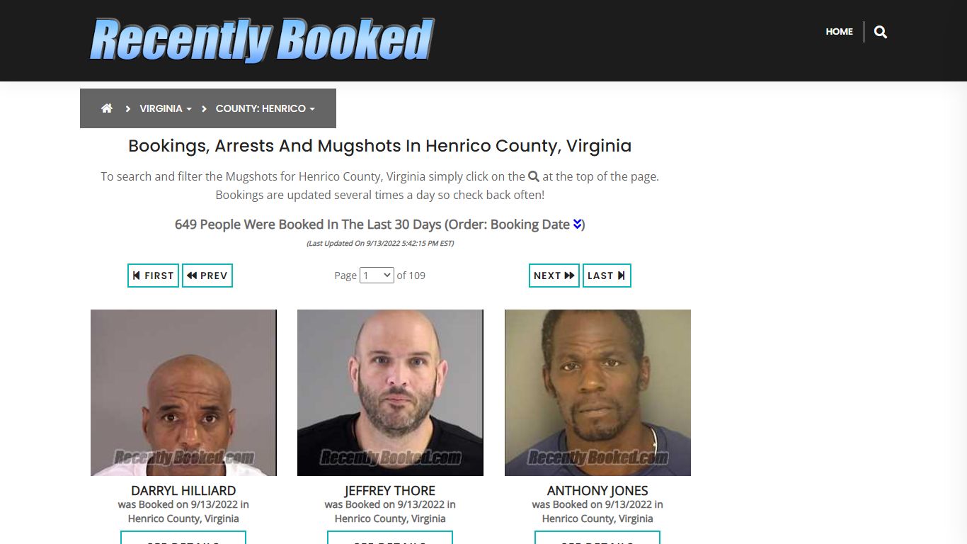 Recent bookings, Arrests, Mugshots in Henrico County, Virginia